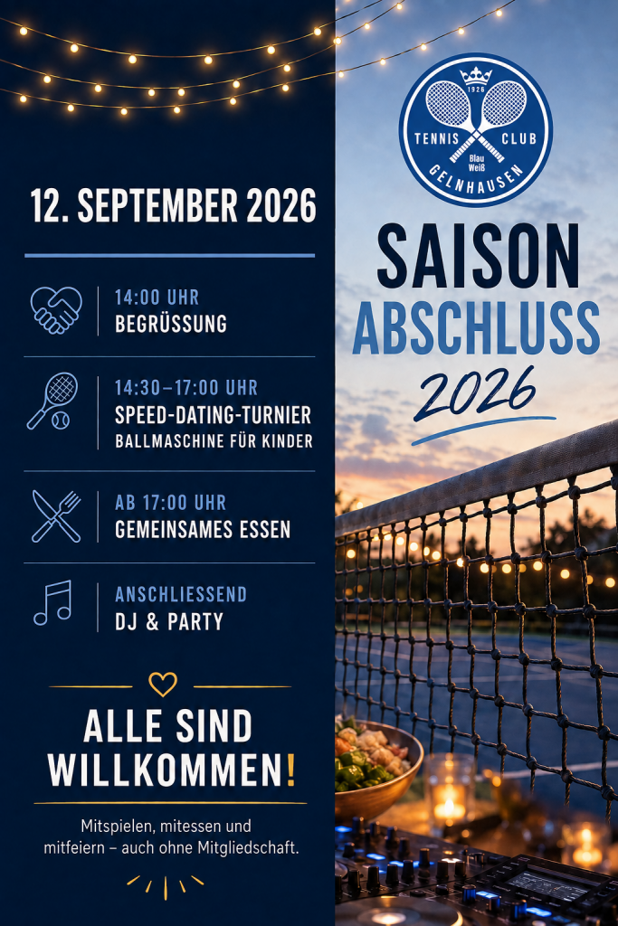 Einladung zum Saisonabschluss 2026 des TC Blau-Weiß Gelnhausen am 12. September